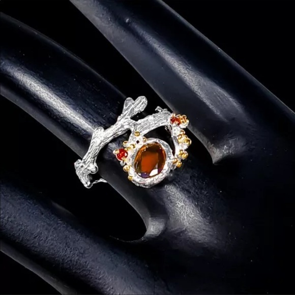 Natural Orange Opal & sterling silver ring 6.75 - Picture 2 of 5